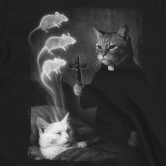 Cat Exorcist Tee | Funny Priest Cat & Ghost Mice Shirt
